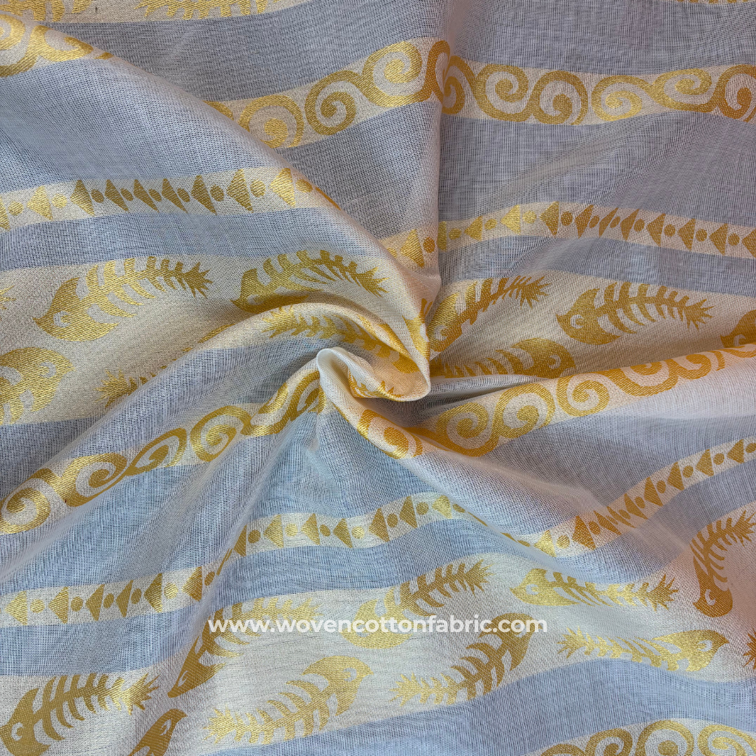 Golden Aqua Dusk Cotton Jacquard Fabric, Per Meter