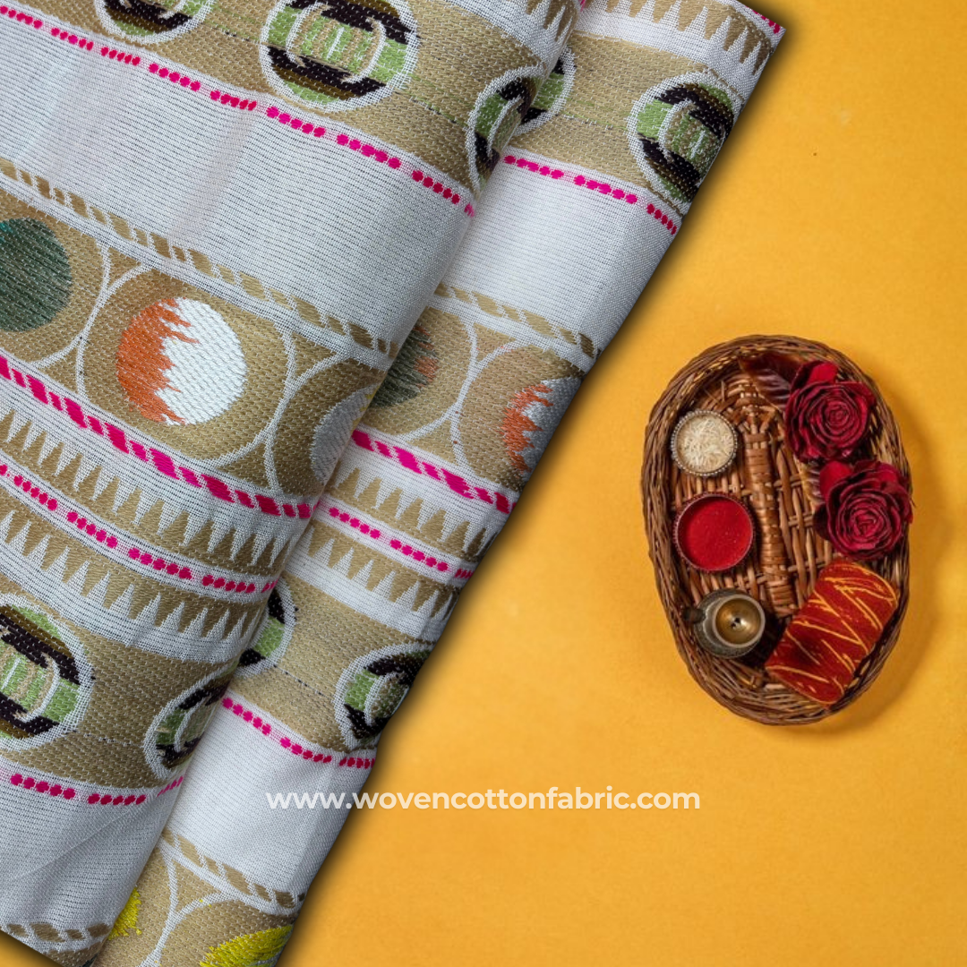 Golden Hour Gleam Cotton Jacquard Fabric, Per Meter