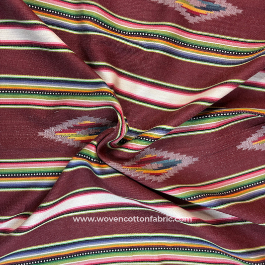 Brown Rustic Rows Cotton Jacquard Fabric,Per Meter