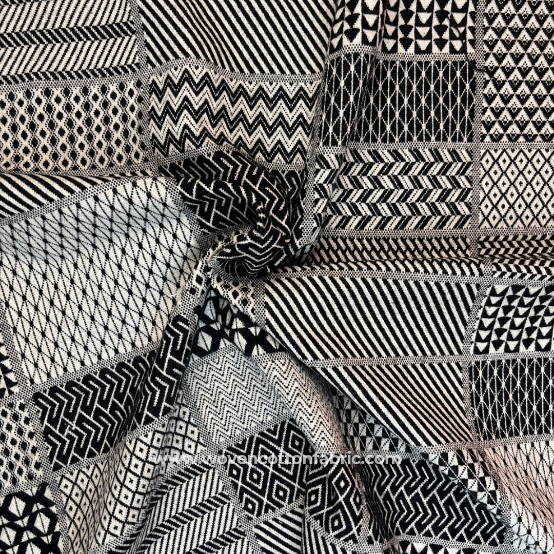Monochrome Maze Cotton Jacquard Fabric,Per Meter