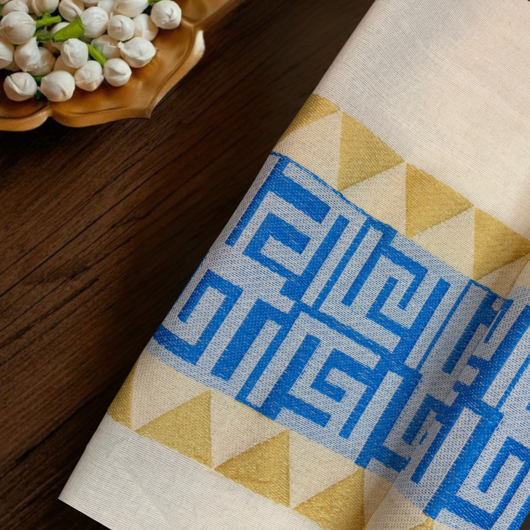 Blue Sutrayan Cotton Jacquard Fabric, Per Meter