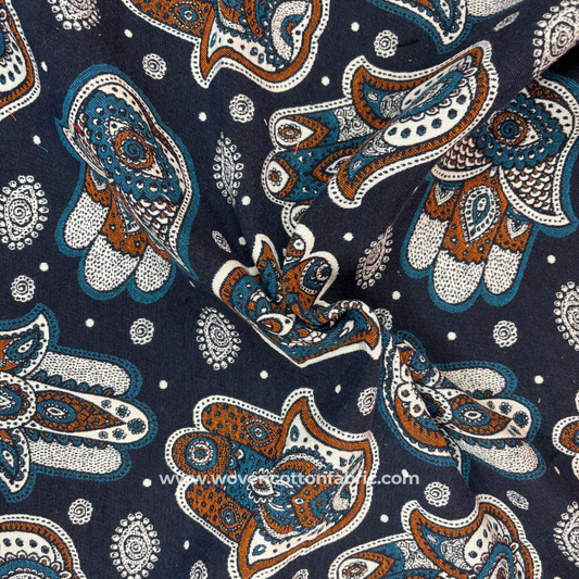 Mystic Hamsa Cotton Jacquard Fabric, Per Meter